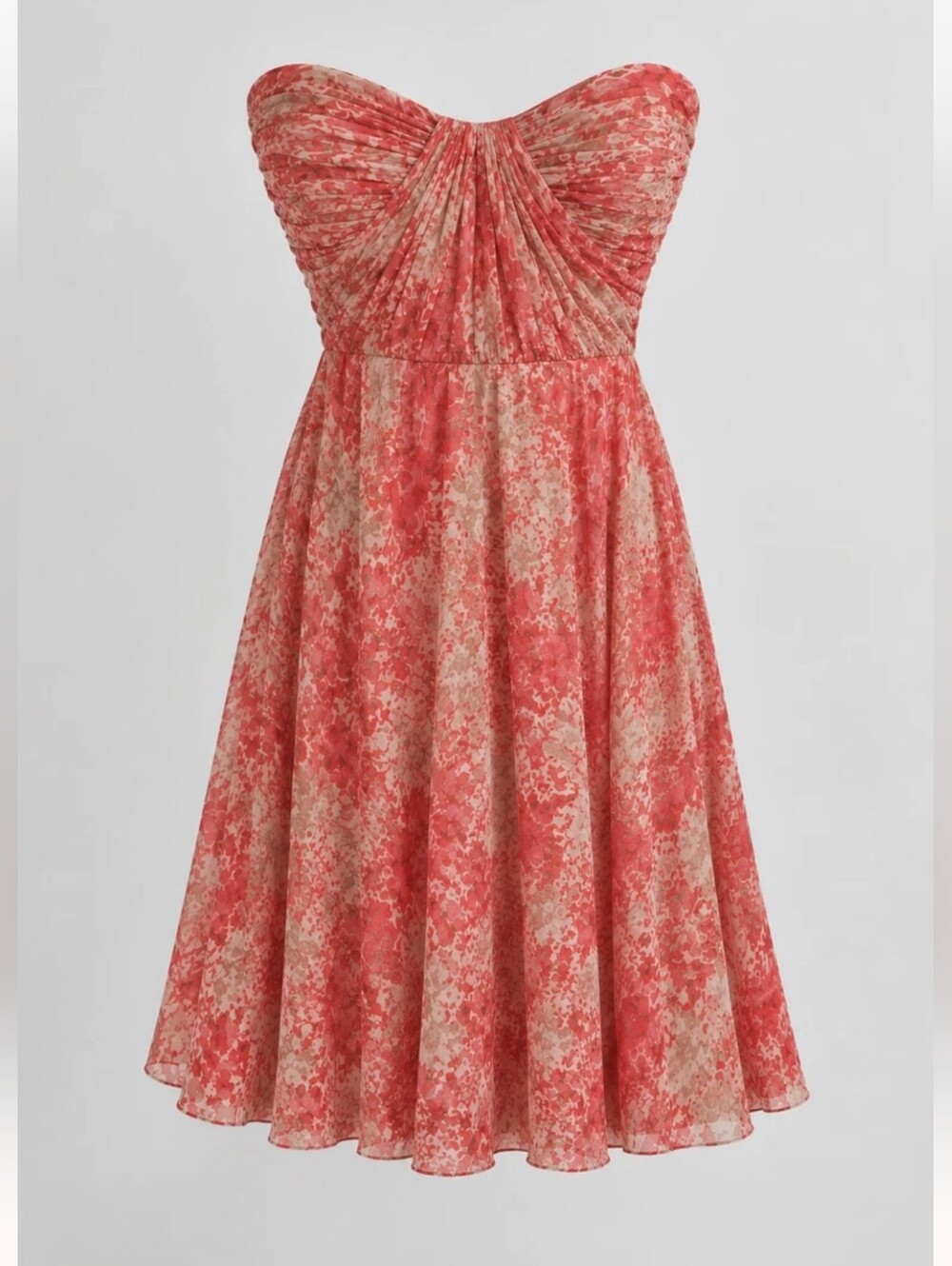 RALPH LAUREN  Coral-Pink Strapless Floral Tea Dress